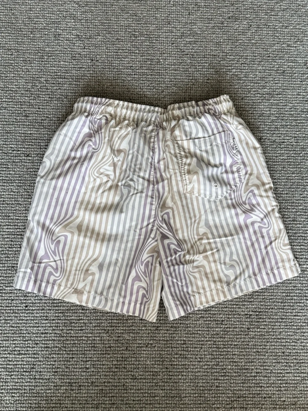 Nicce Men's Strata Swim Suit Shorts Trunks Stripe Purple White Small 5